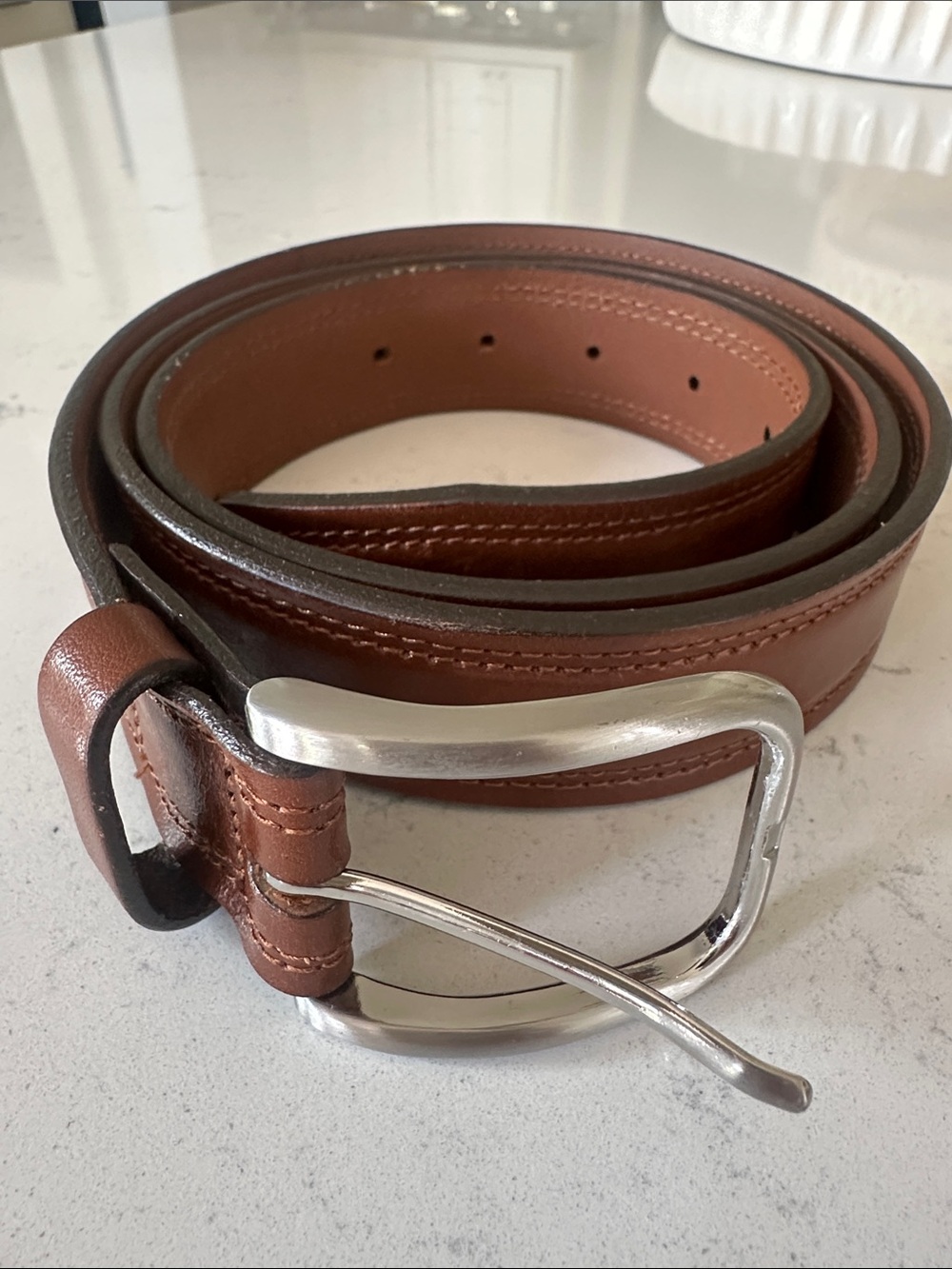 Johnston & Murphy Double Self-Stich Tan Leather Dress Belt